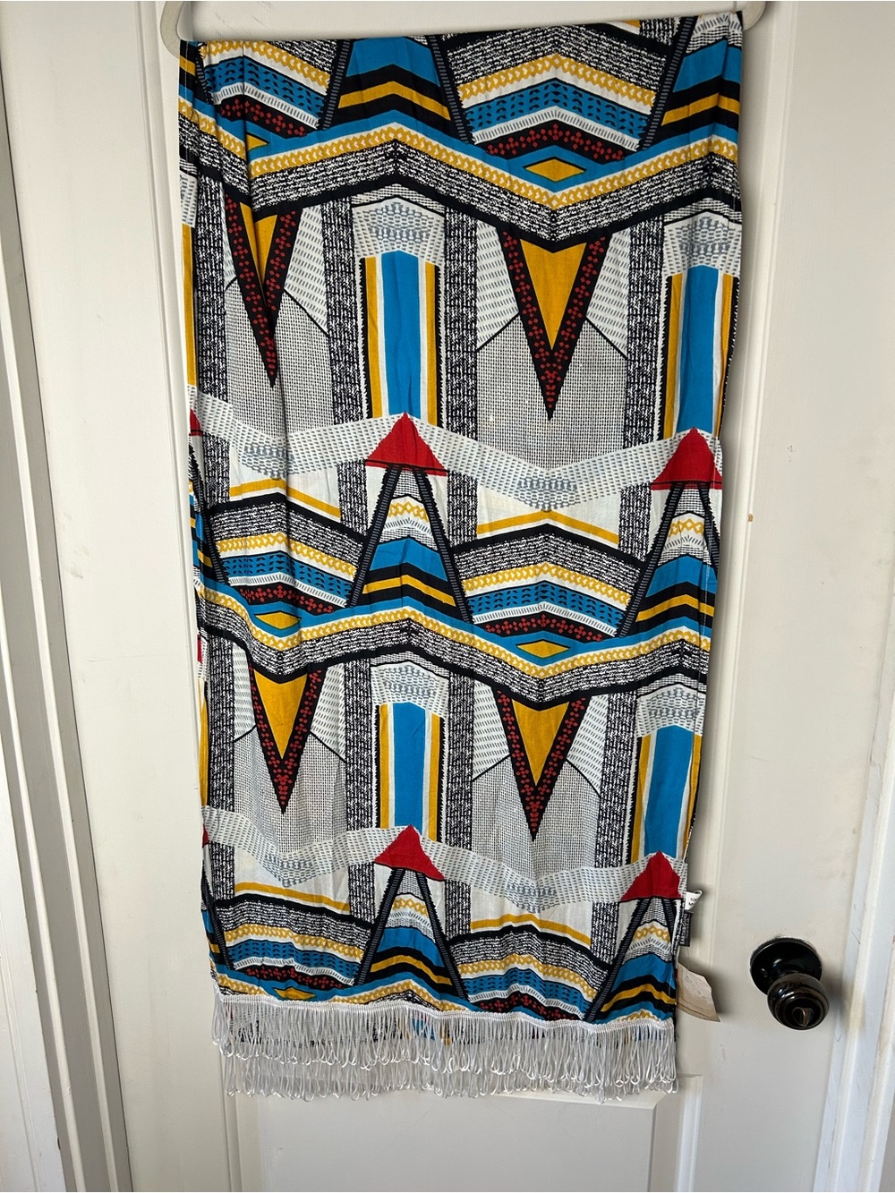 Geometric Print Fringe Hem Rayon Scarf Wrap Multicolor